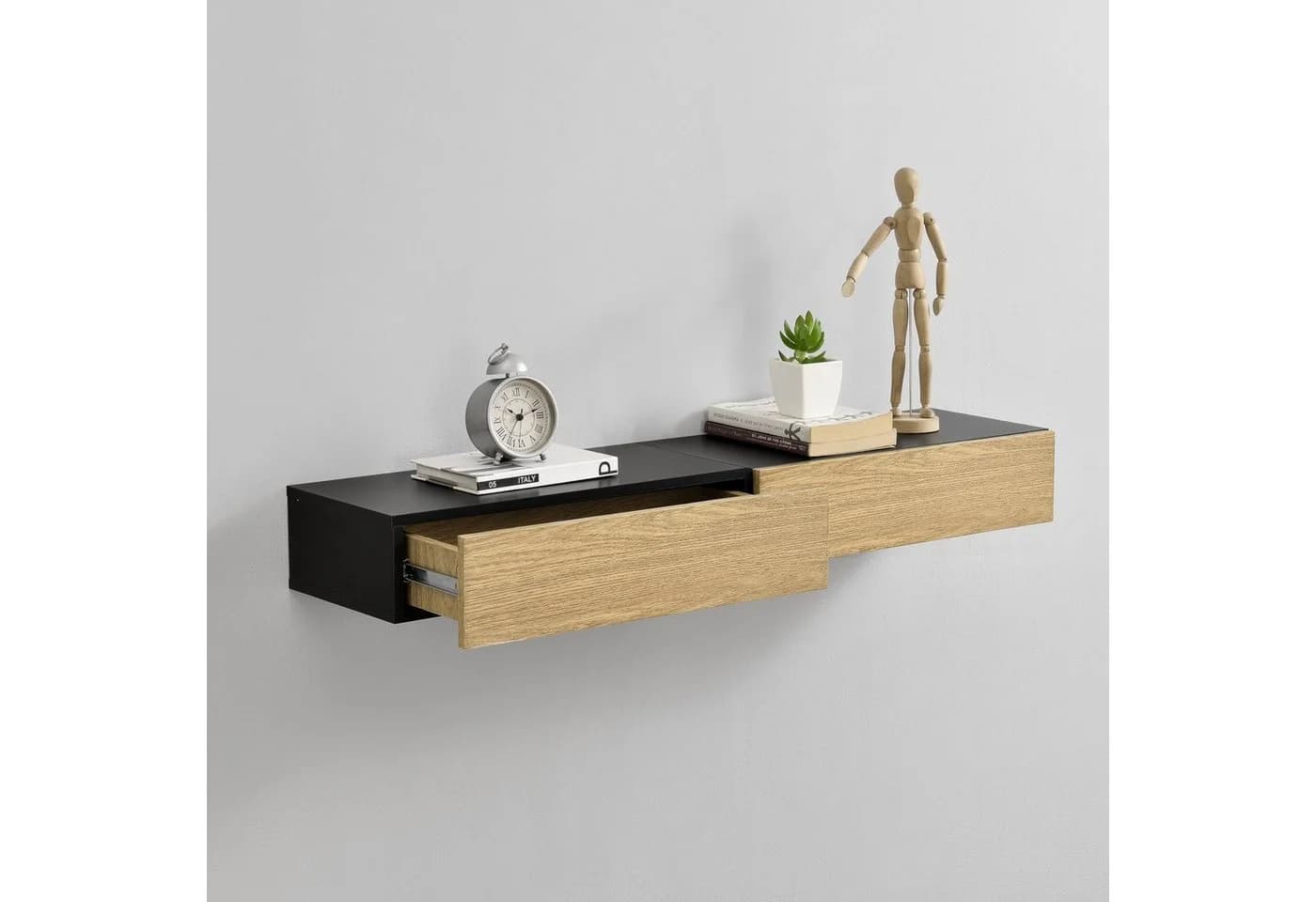 en.casa Wandboard Leknes 2er Set Wandregal mit Schublade Schwarz