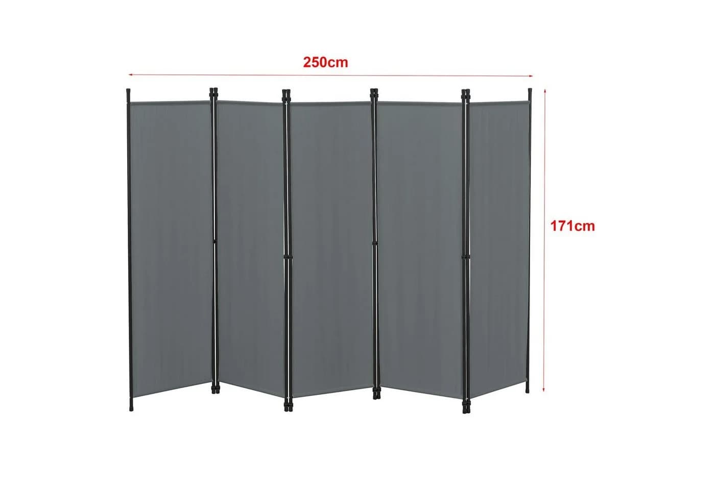 en.casa Paravent »Huesca« Spanische Wand 5-teilig Sichtschutz 250x171cm Dunkelgrau