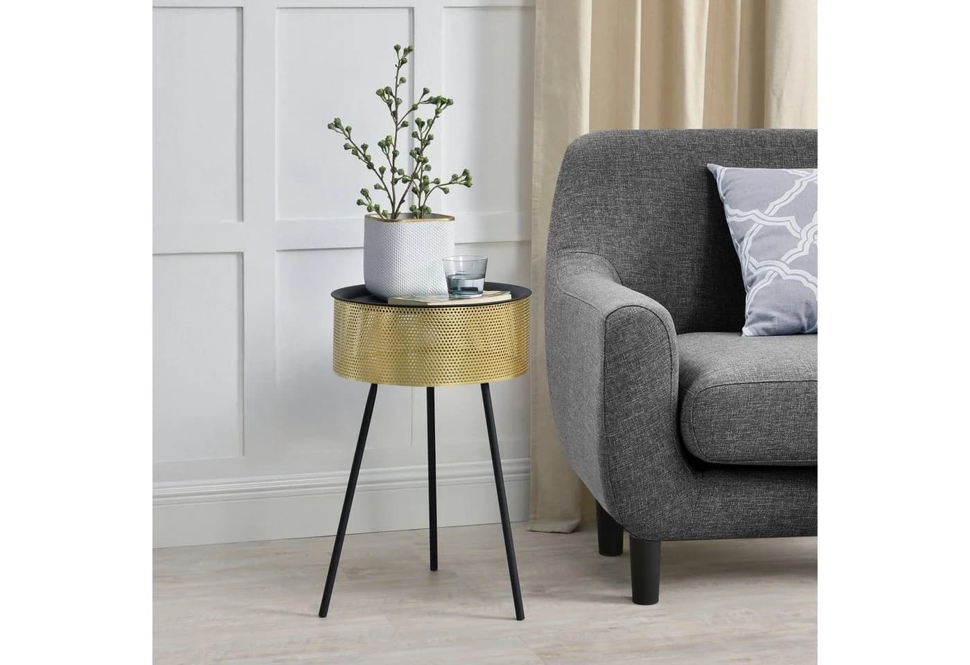 en.casa Beistelltisch Gällivare Korbtisch Metall Gold Schwarz
