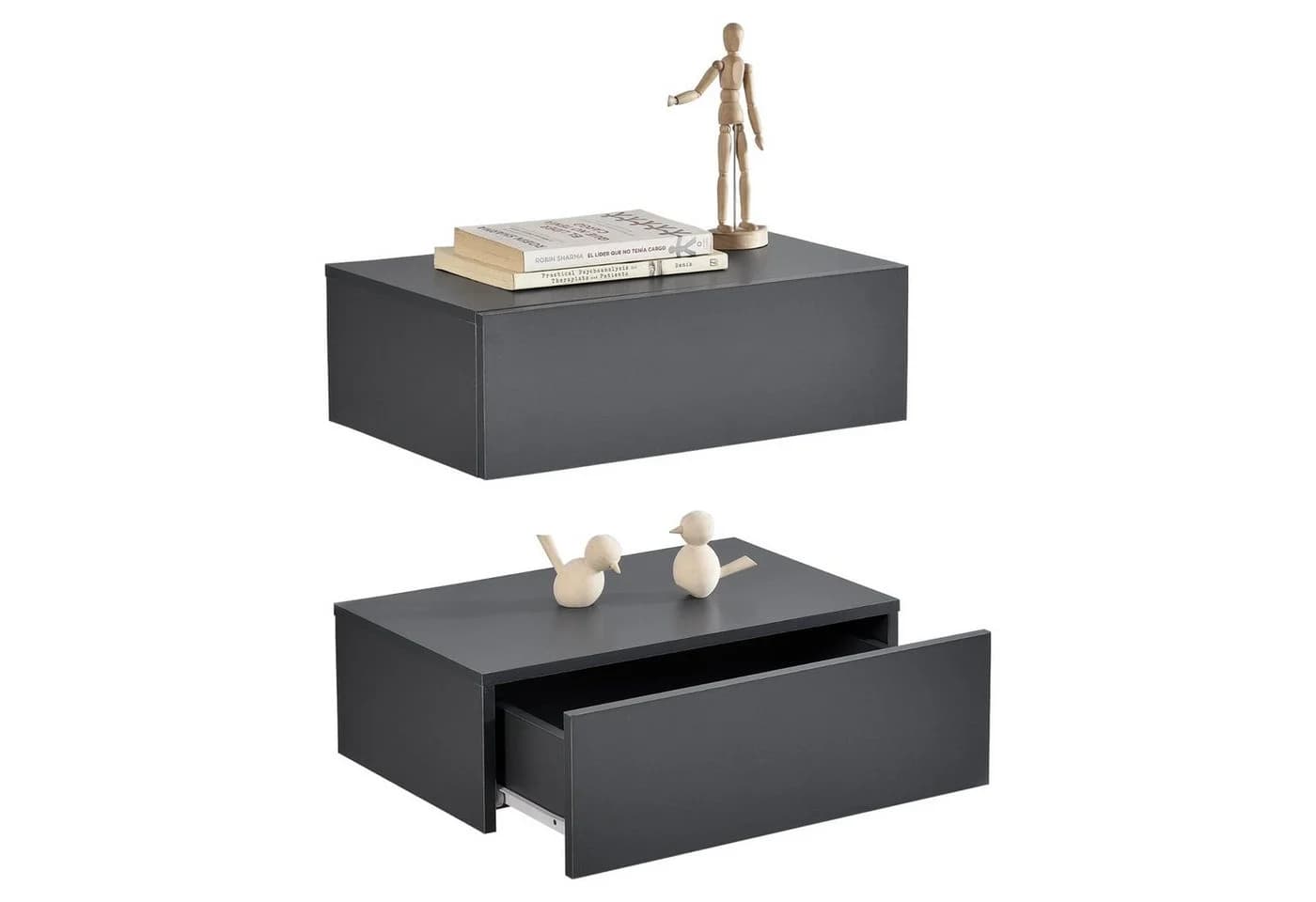 en.casa Wandregal Oslo 2er-Set mit Schublade Dunkelgrau