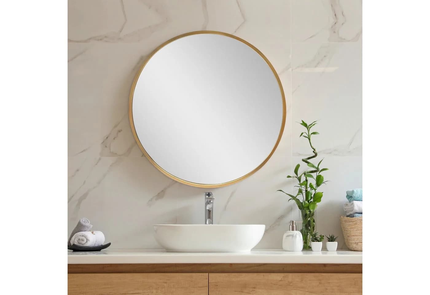 en.casa Wandspiegel Modugno Rund Aluminium Gold