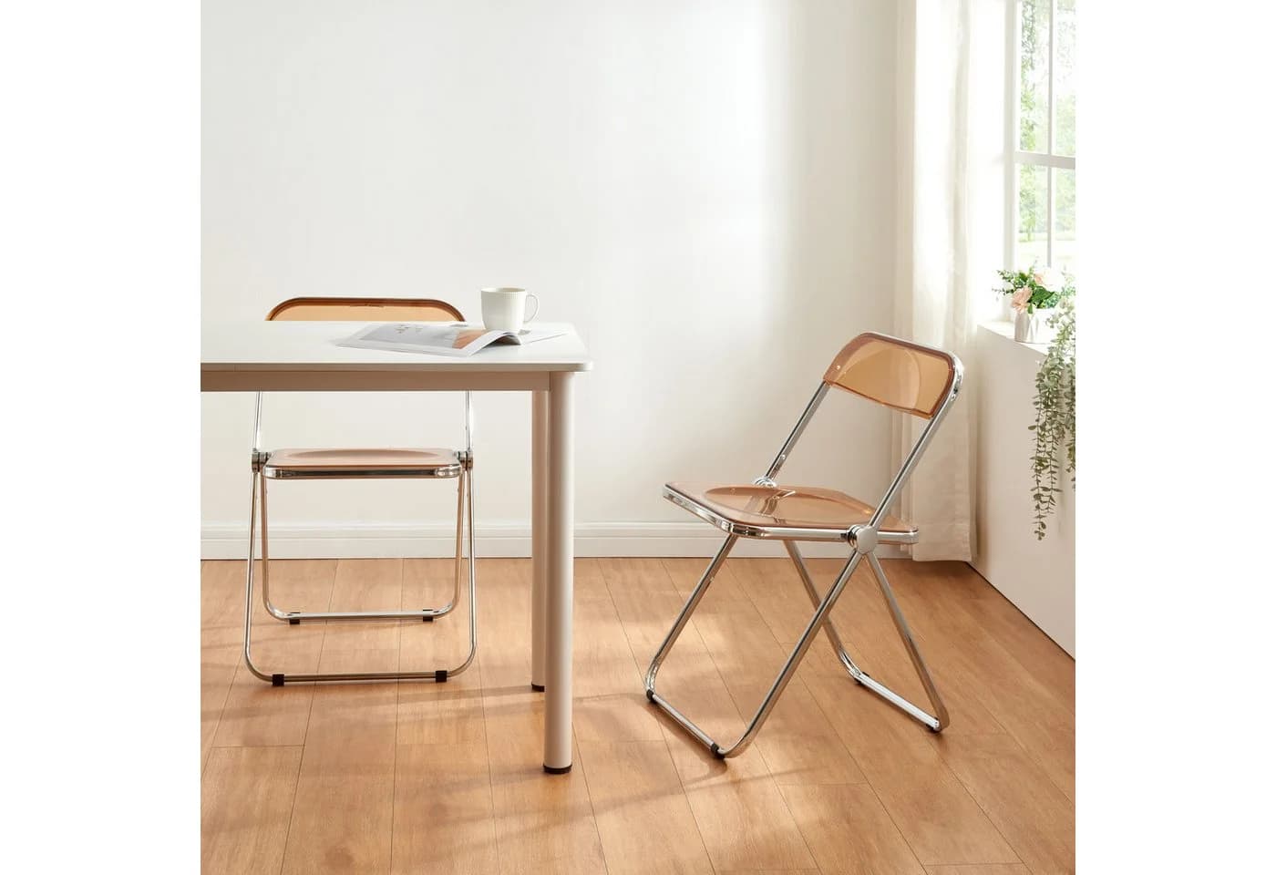 en.casa Klappstuhl 2er Set Orange Transparent Stahlgestell