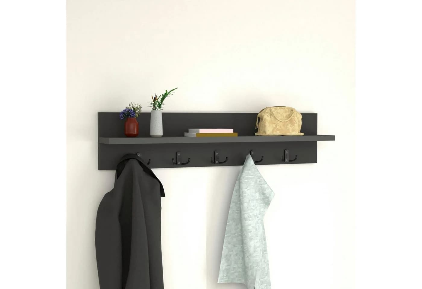 en.casa Wandgarderobe Hammarö mit Ablage und 10 Haken Anthrazit