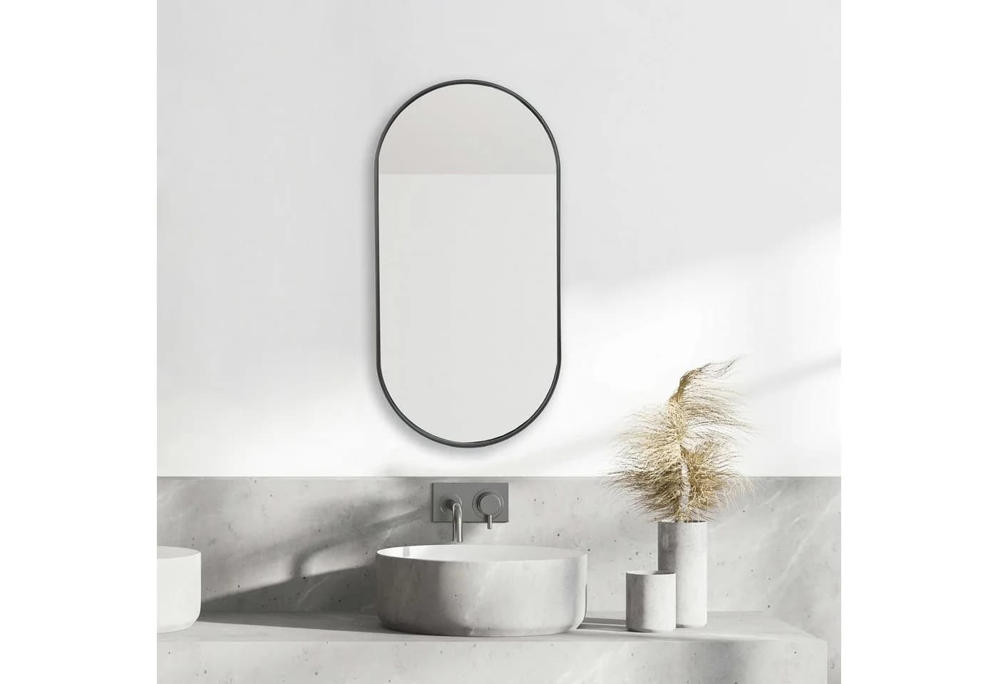 en.casa Wandspiegel Picciano Oval Aluminiumrahmen Schwarz