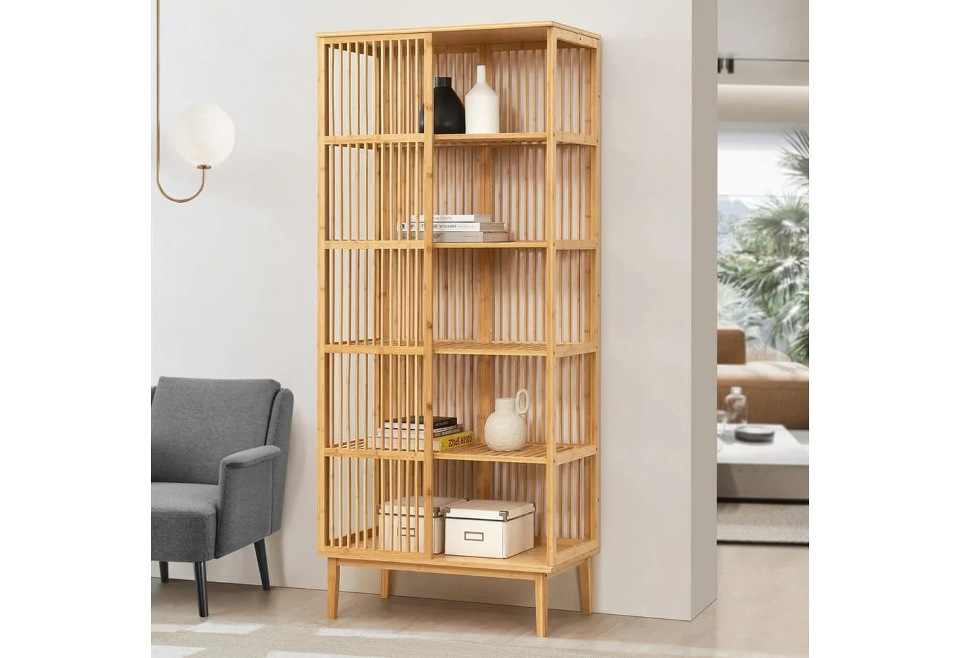 en.casa Standregal Trundholm Bambus 5 Ablagen Natur