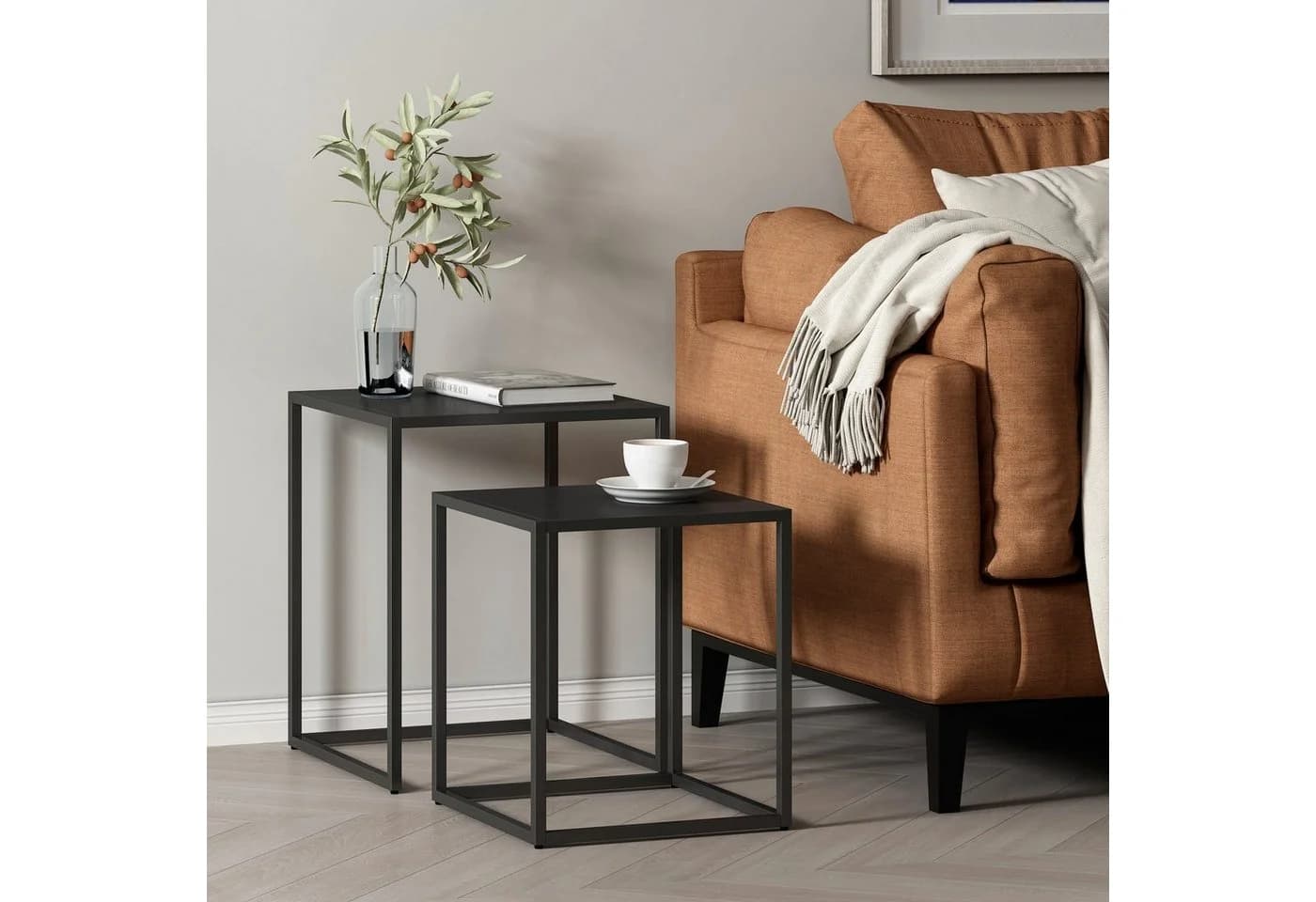 en.casa Beistelltisch 2er Set Schwarz Stahl Modern