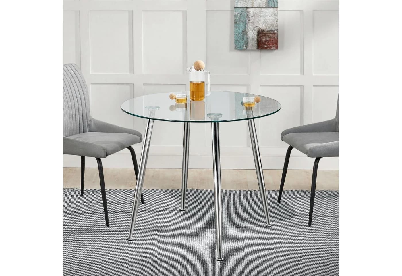 en.casa Esstisch Humppila Glastisch 87 x 75 cm Chrom