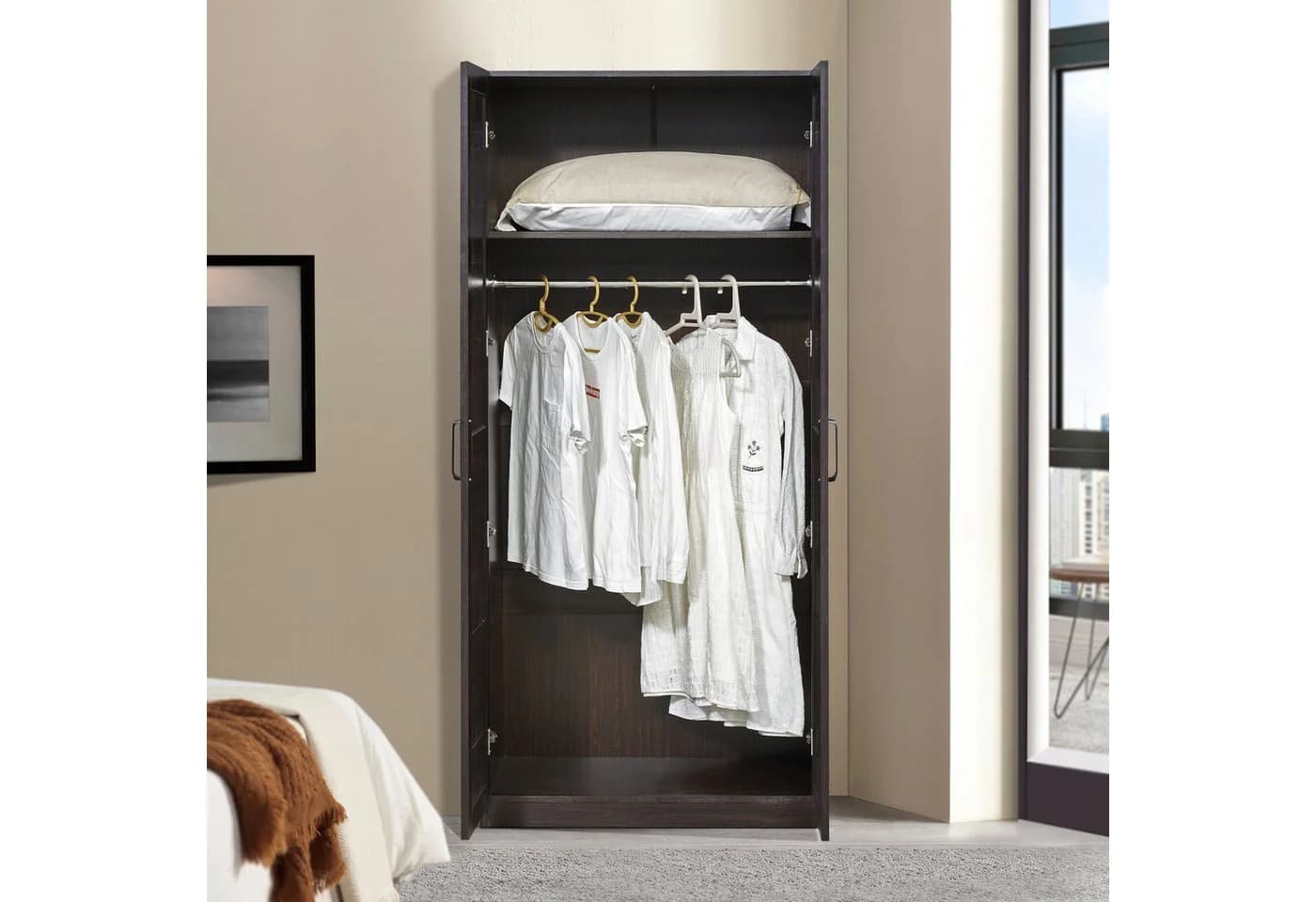 en.casa Kleiderschrank Finning 2-türig Walnuss MDF