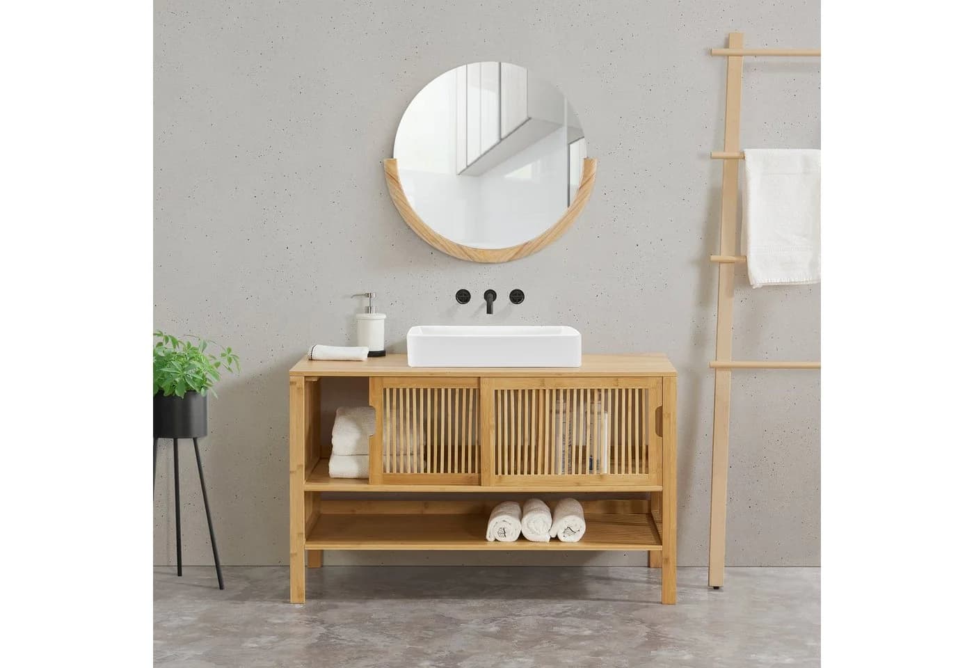 en.casa Waschbeckenunterschrank Hvaler Bambus Modern