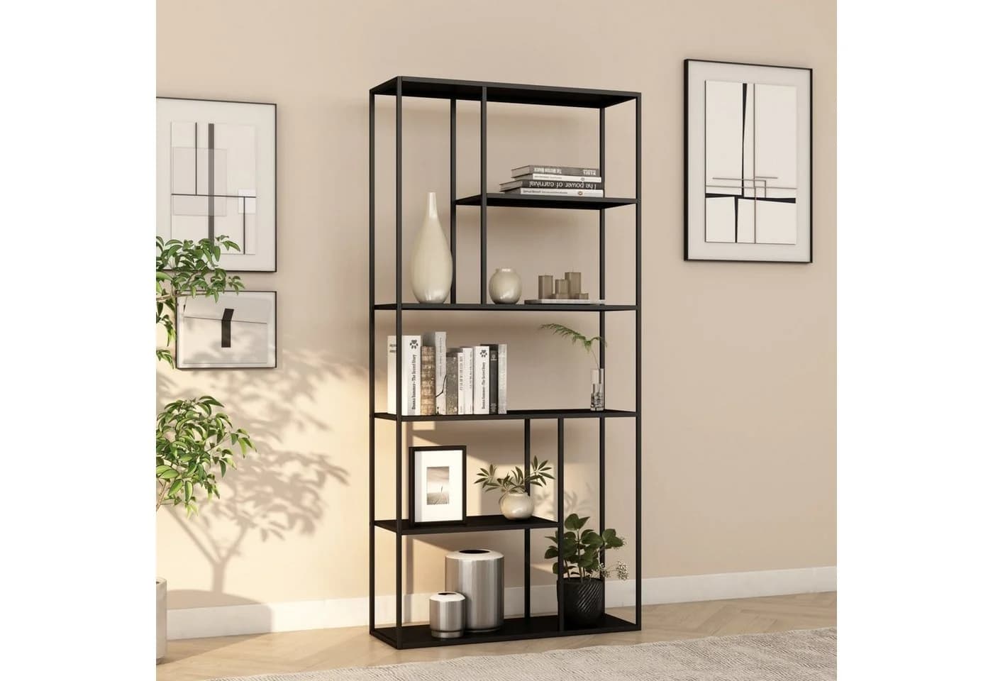 en.casa Standregal Vehmaa Schwarz 7 Fächer Modern