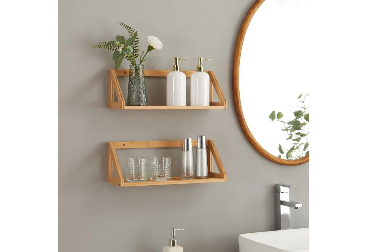 en.casa Wandregal-Set 2-tlg. Bambus Natur Modern