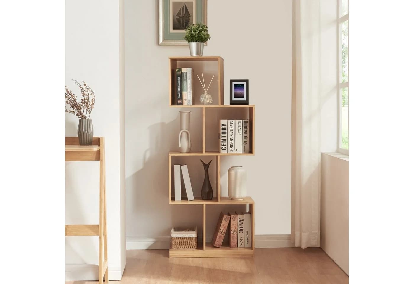 en.casa Bücherregal Gullspång Bambus 4 Fächer Natur