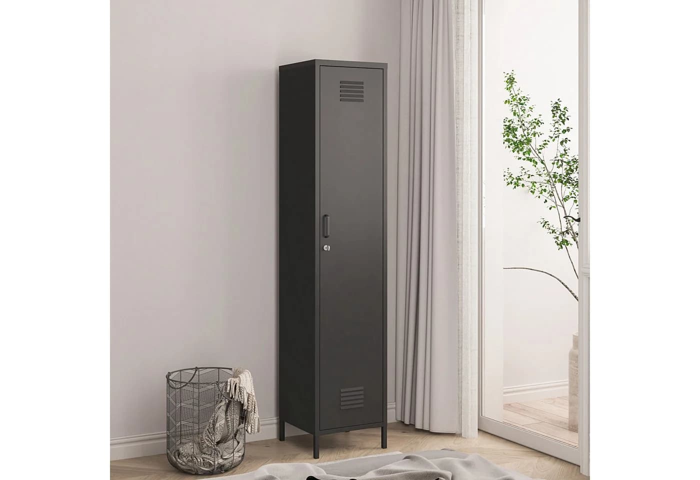 en.casa Garderobenschrank Seinäjoki Stahl Schwarz Modern