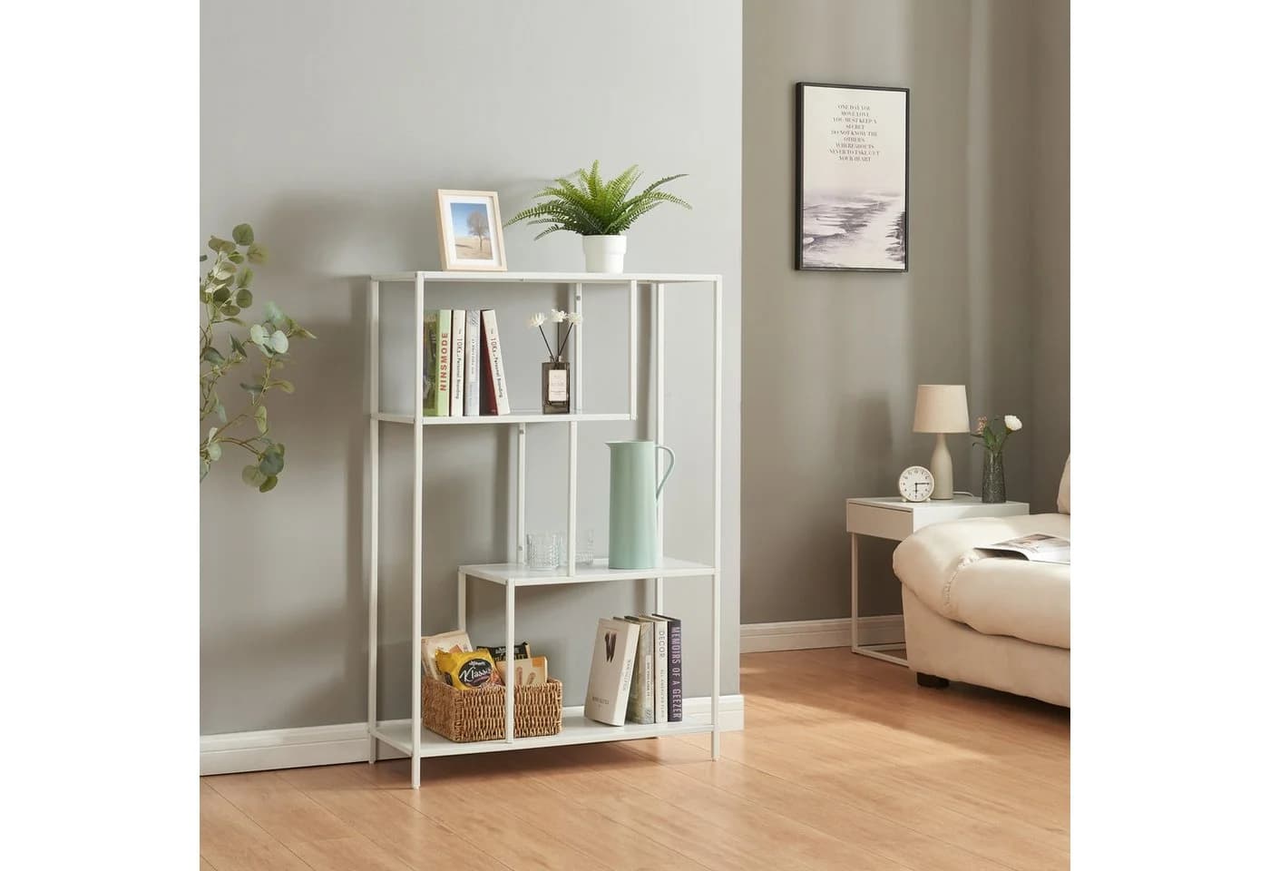 en.casa Bücherregal Reisjärvi Weiß Stahl 4 Fächer