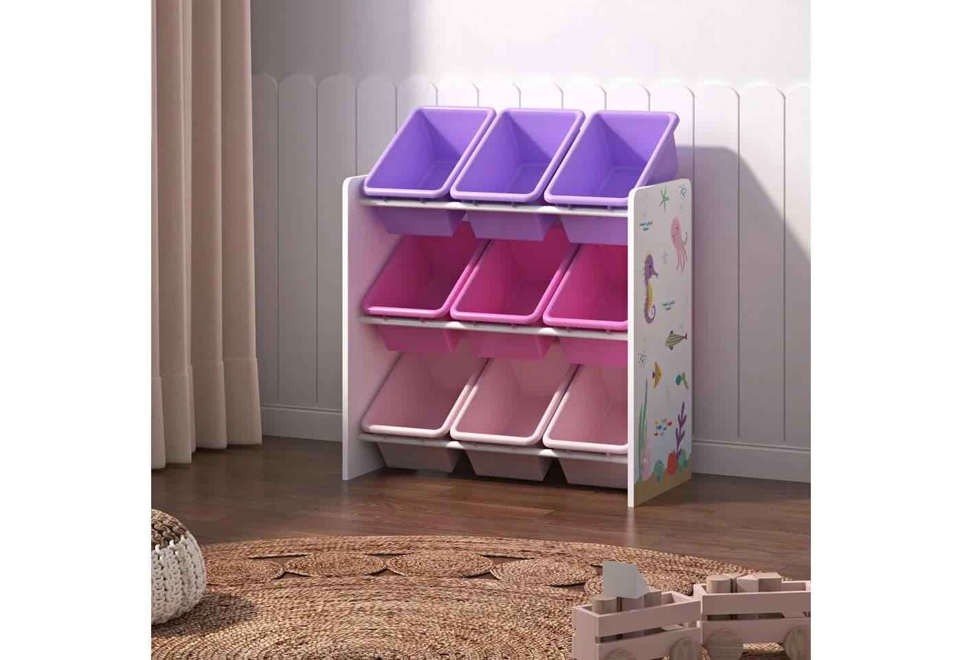 en.casa Kinderregal Muxía mit 9 Ablagekisten Ozean-Motiv