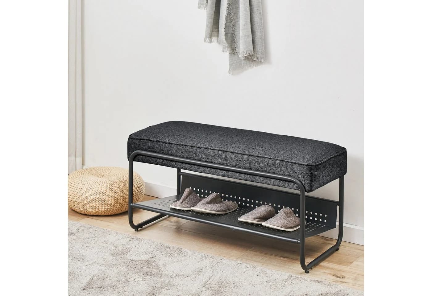 en.casa Schuhbank Lillehammer 90x37x42 cm Schwarz