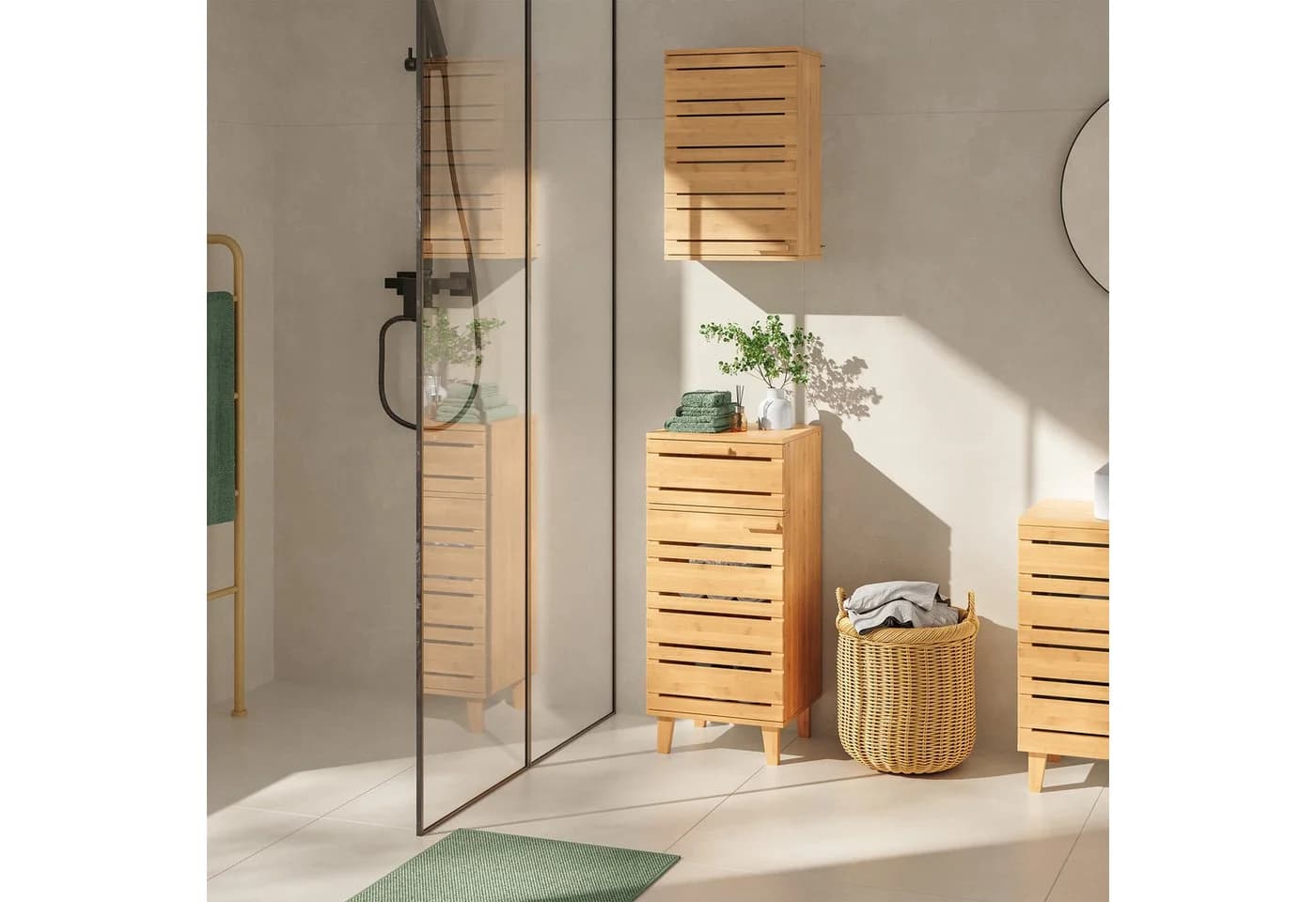en.casa Midischrank Epind Bambus Natur mit Magnetverschluss