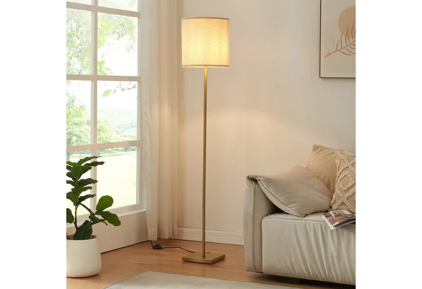 lux.pro Stehlampe Fildholm 157 cm Messingfarben Leinenoptik