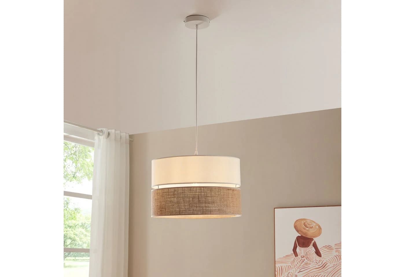 lux.pro Hängeleuchte Barton Weiß/Leinenoptik