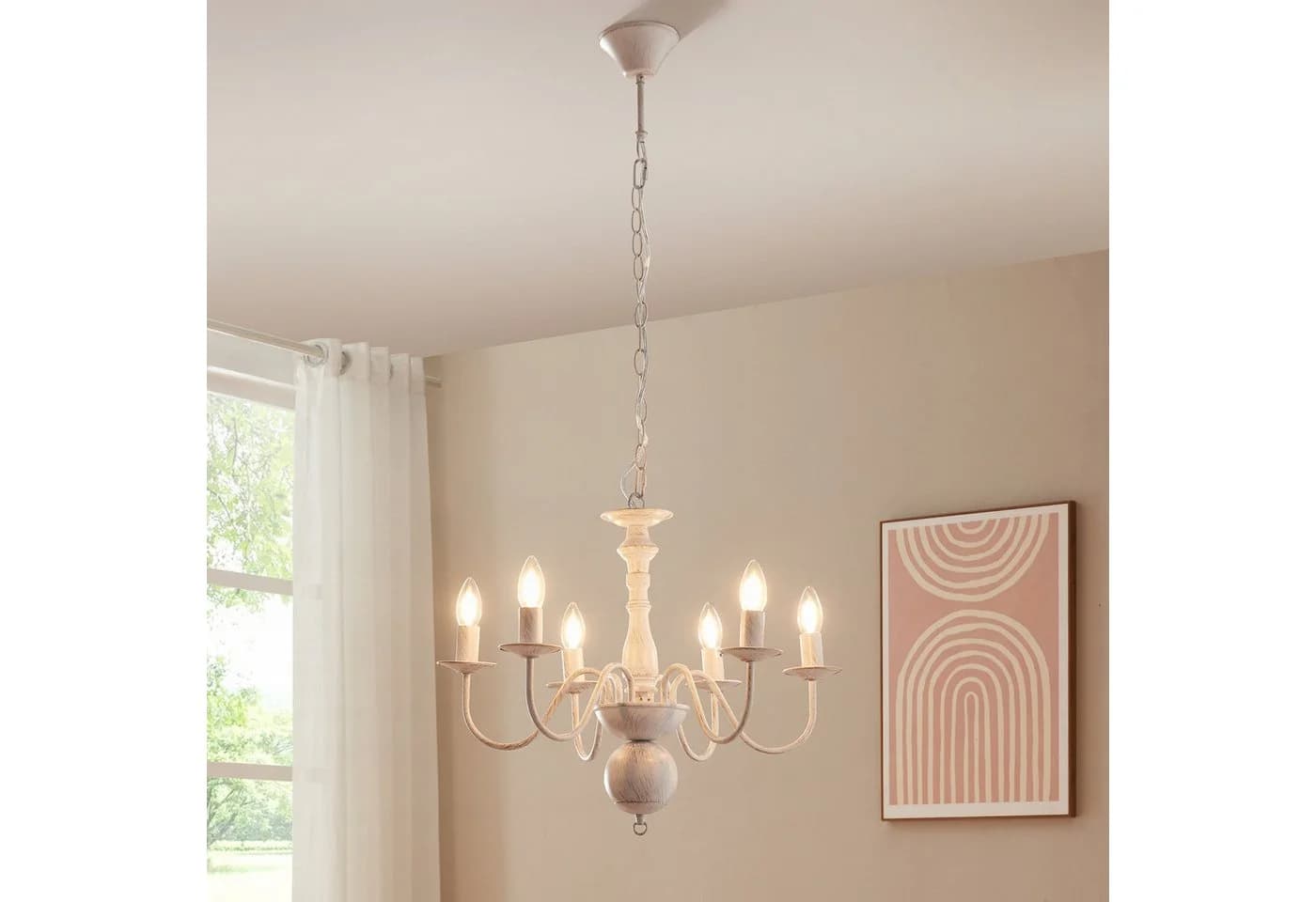 lux.pro Kronleuchter »Berkeley« 6-flammig E14 Vintage-Weiß Metall Shabby Chic
