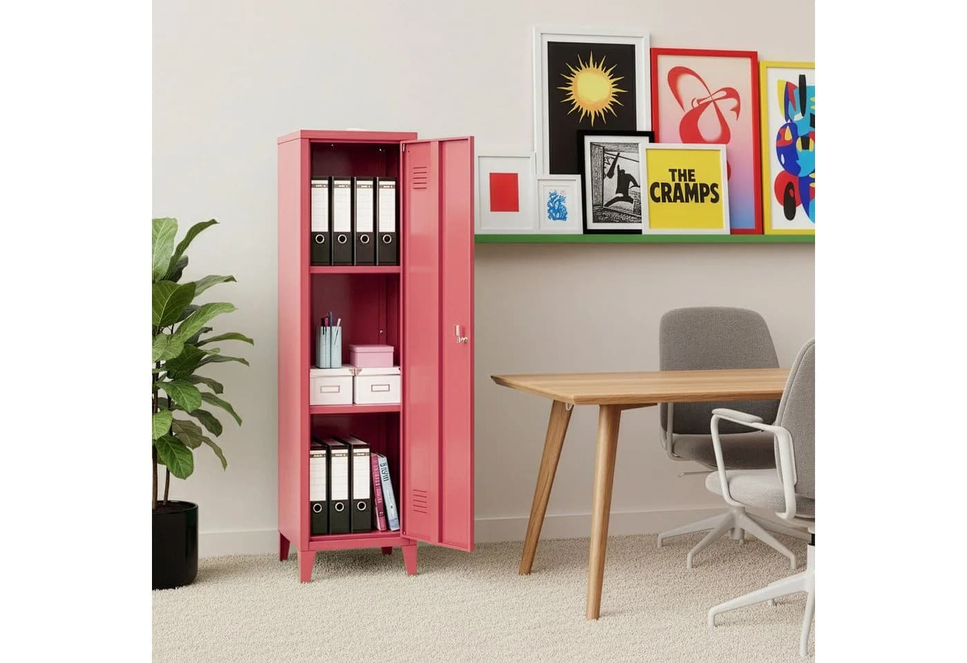 en.casa Spind Kurikka 137x38x38cm abschließbar Stahl Wassermelonenrot