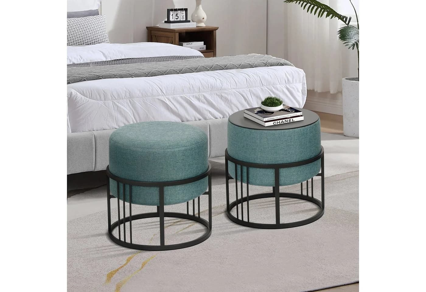 en.casa Sitzhocker 2er Set mit Tischfunktion Grün Schwarz