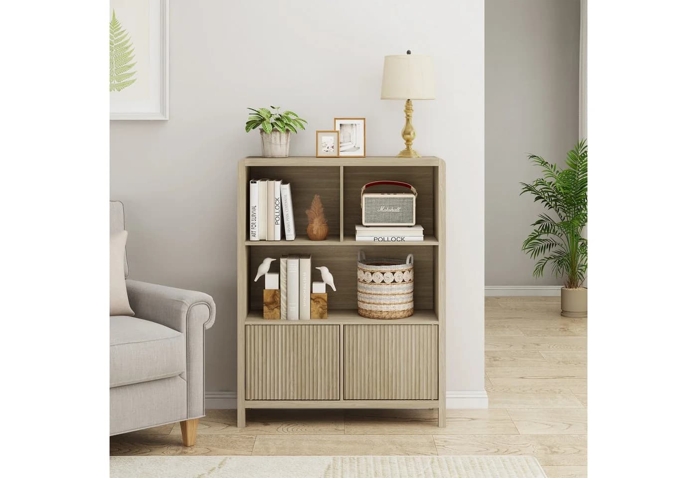 en.casa Highboard Lukkodso mit 2 Türen und 5 Fächern Eicheoptik