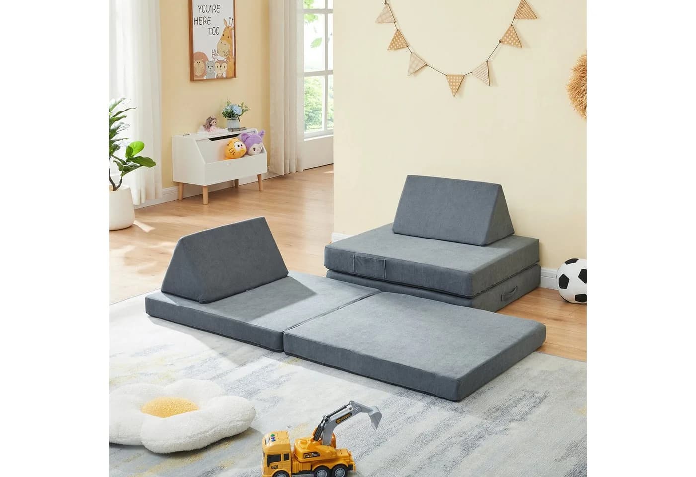 en.casa Kindersofa 5-tlg. Spielsofa Norhulta Cord Grau