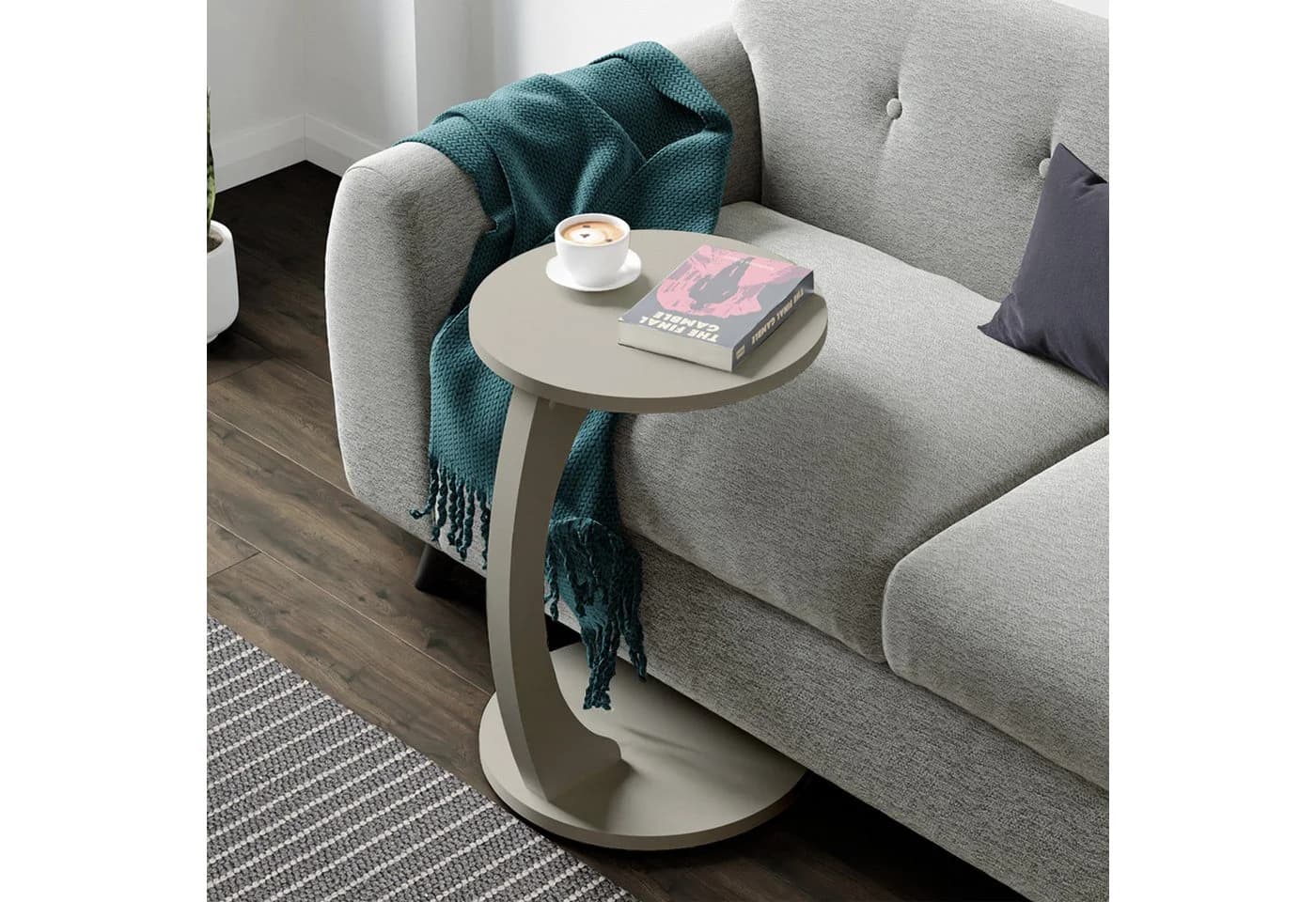 en.casa Beistelltisch Holeby C-Form mit Rollen Sandstein