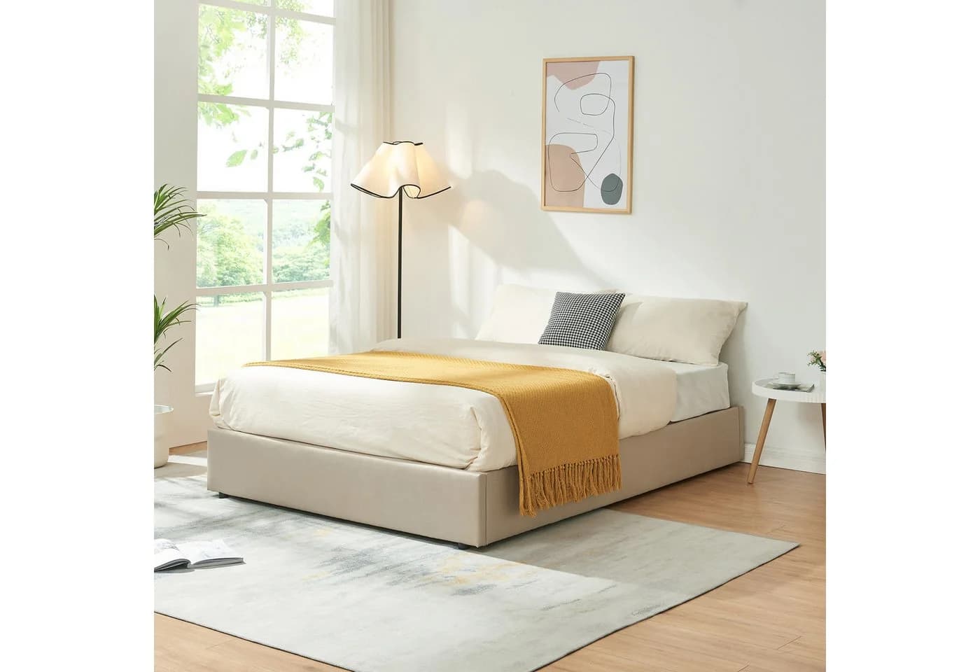 en.casa Polsterbett Nola Beige mit Bettkasten