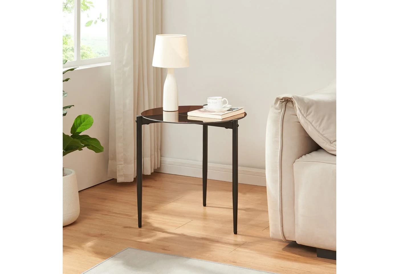 en.casa Beistelltisch Ulökantaa rund Ø50 x 50 cm Metallgestell Rauchglas braun