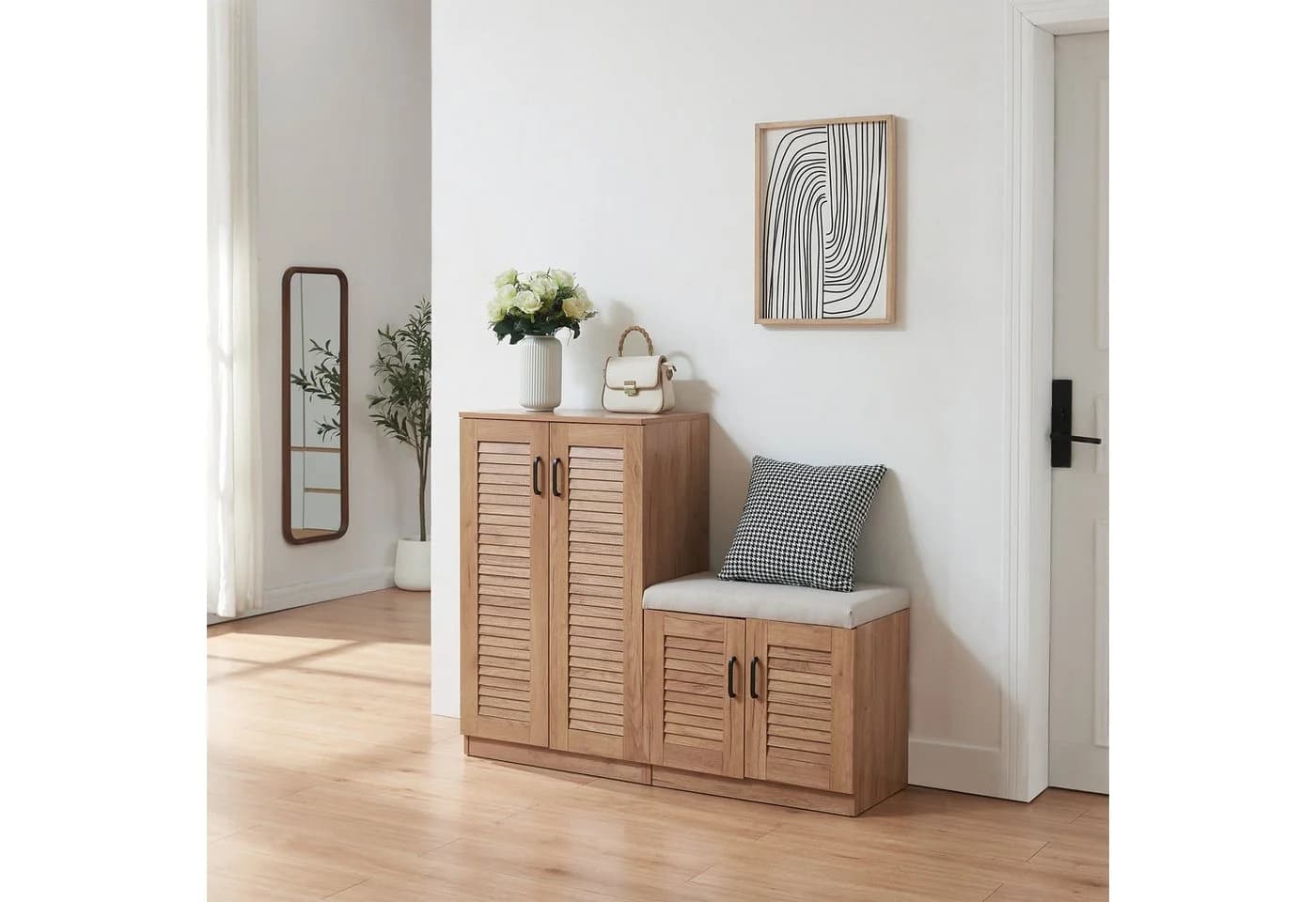 en.casa Schuhschrank Løten mit Sitzbank Eicheoptik