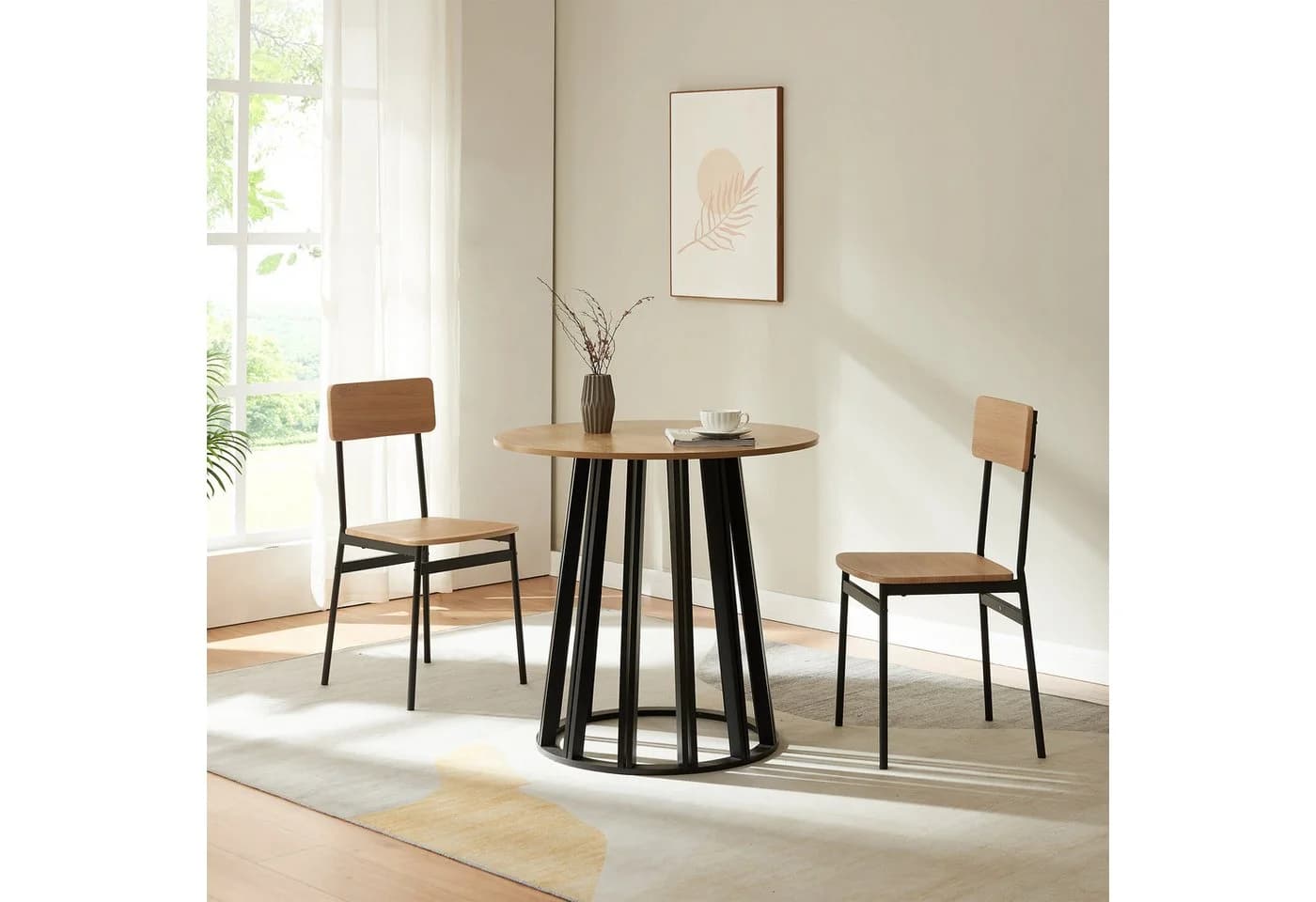 en.casa Esstisch Lensuu Schwarz Eicheoptik Rund