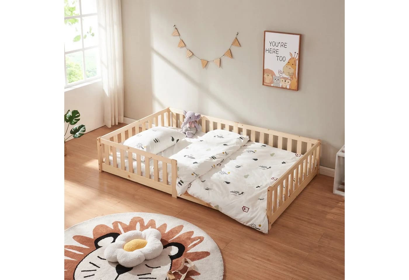 en.casa Kinderbett »Tanna« mit Rausfallschutz 120x200 cm Kiefernholz