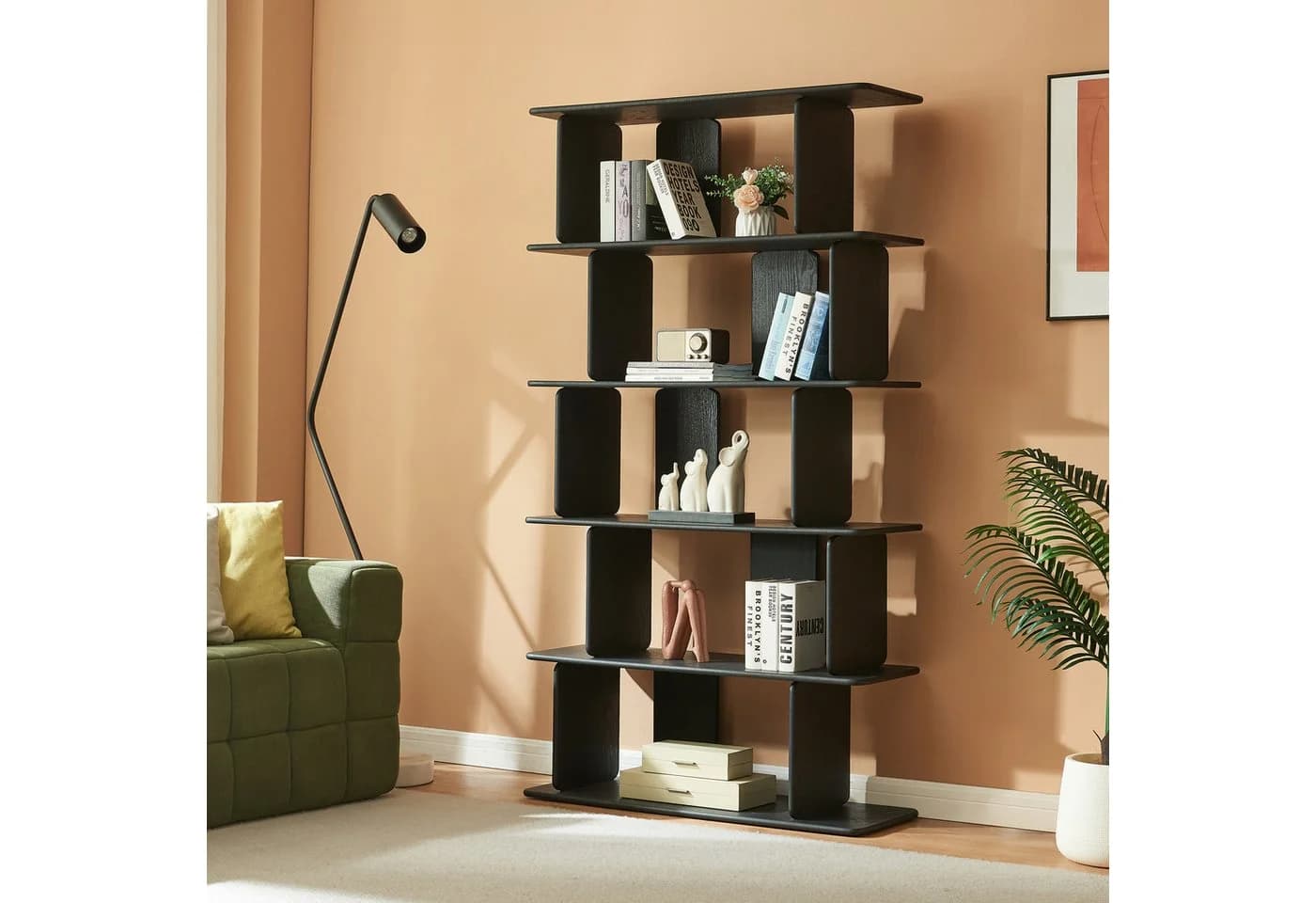 en.casa Bücherregal Gäljami 5 Fächer Schwarz Modern