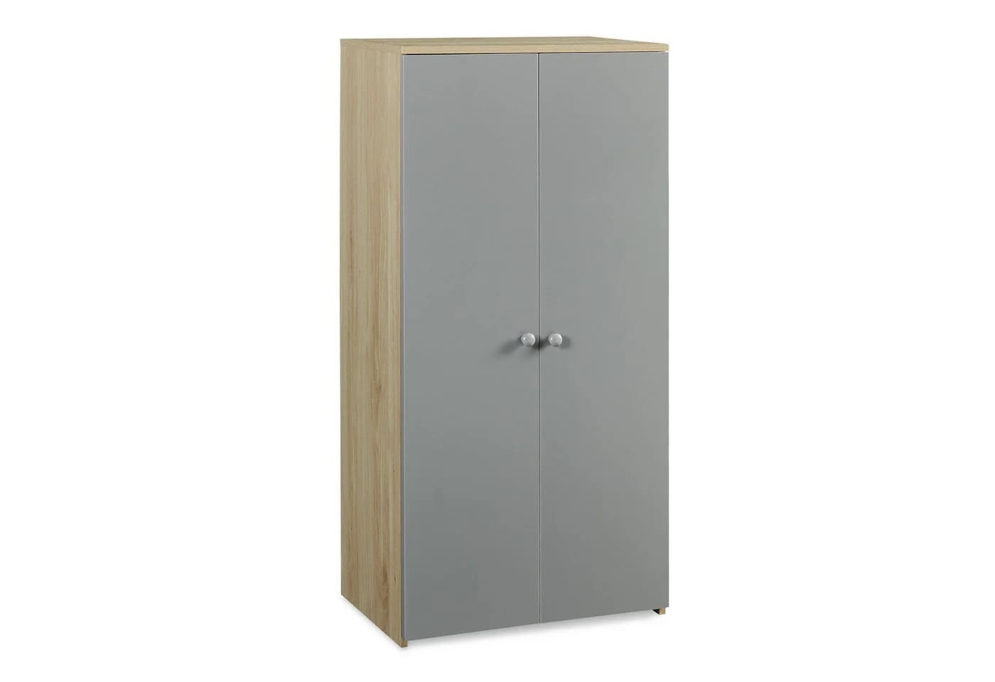 en.casa Kinderkleiderschrank Beldinupp 2 Türen Eicheoptik Grau
