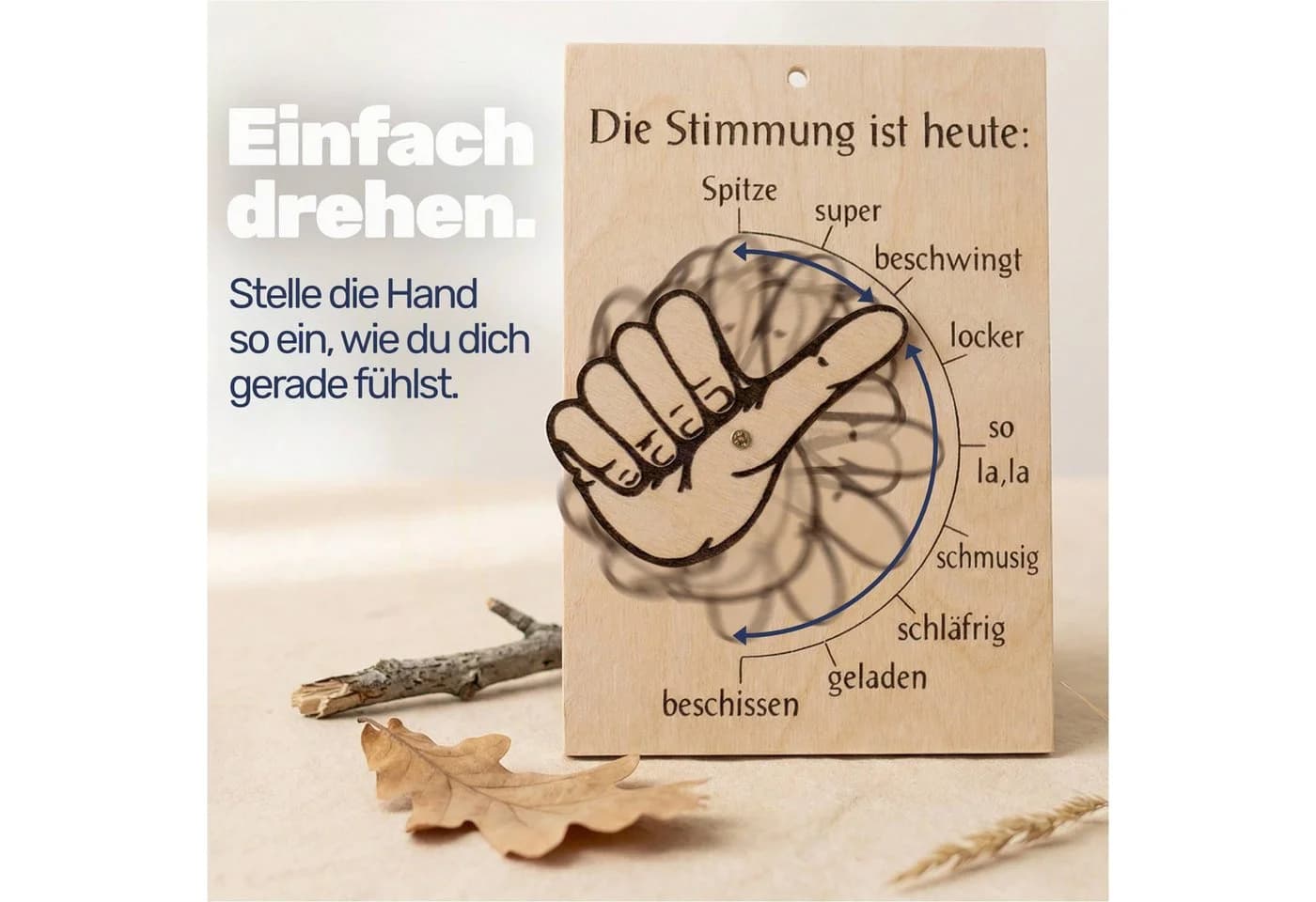 Gravidus Stimmungsbarometer Türschild aus Holz mit drehbarem Daumen