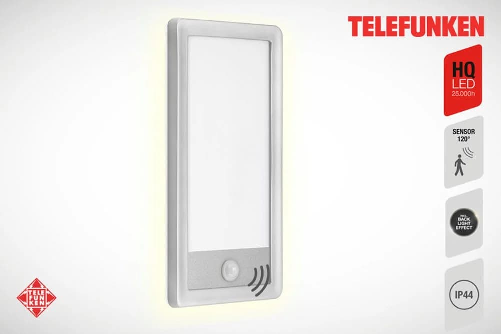 LED Außen-Wandleuchte TELEFUNKEN Nizza silber weiß mit Bewegungsmelder