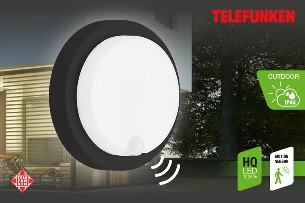 Telefunken LED-Sensor-Außenwandleuchte Dortmund Ø17cm Schwarz Sensor