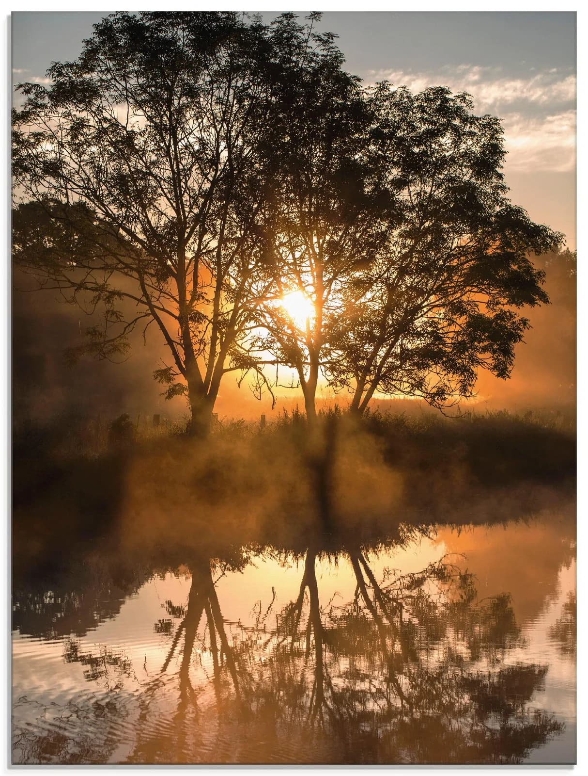 ARTLAND Glasbild "Früh morgens, wenn der Tag erwacht" Beige 60x80 cm