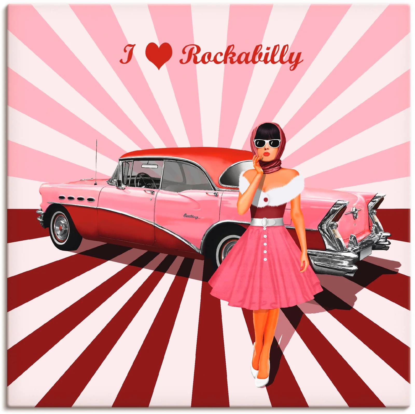 ARTLAND Leinwandbild Ich liebe Rockabilly Rosa 70x70 cm