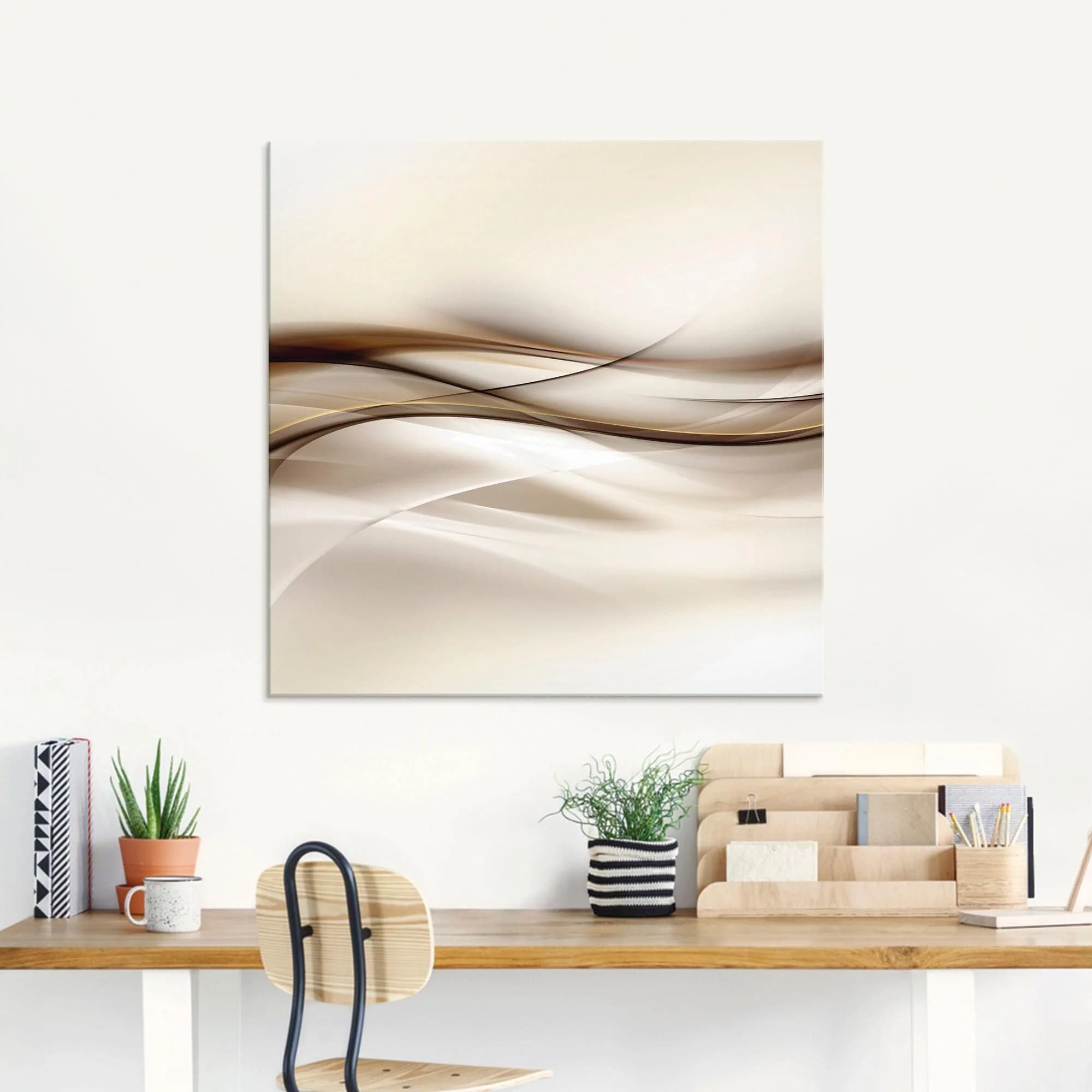 Glasbild ARTLAND Braune abstrakte Welle Braun