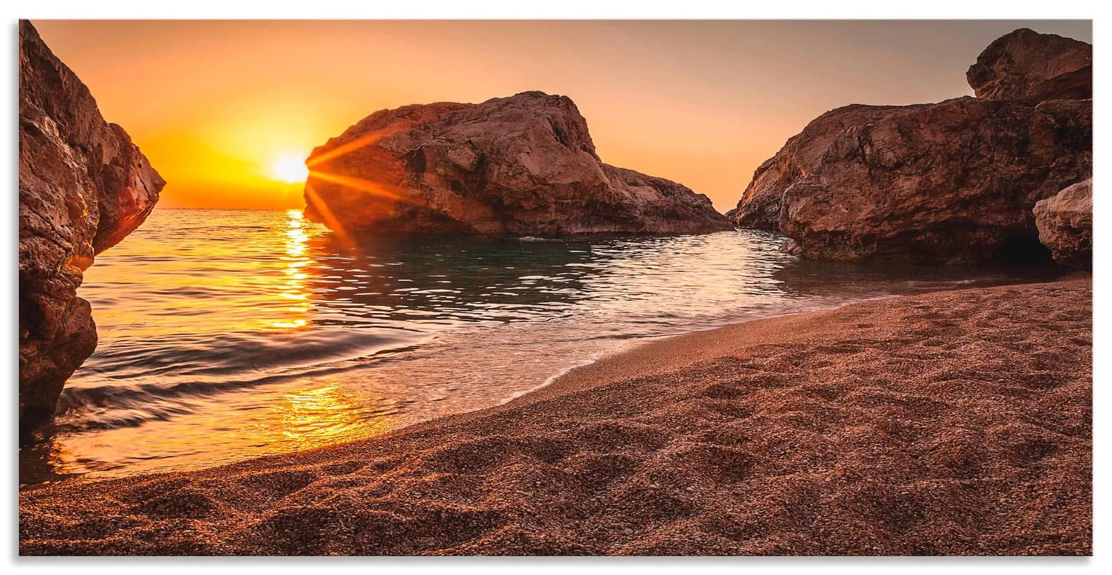 ARTLAND Wandbild Sonnenuntergang Strand Alu/Leinwand Beige
