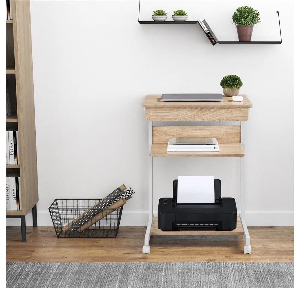 Yaheetech Schreibtisch mit Tastaturablage, Schublade & Rollen Silber