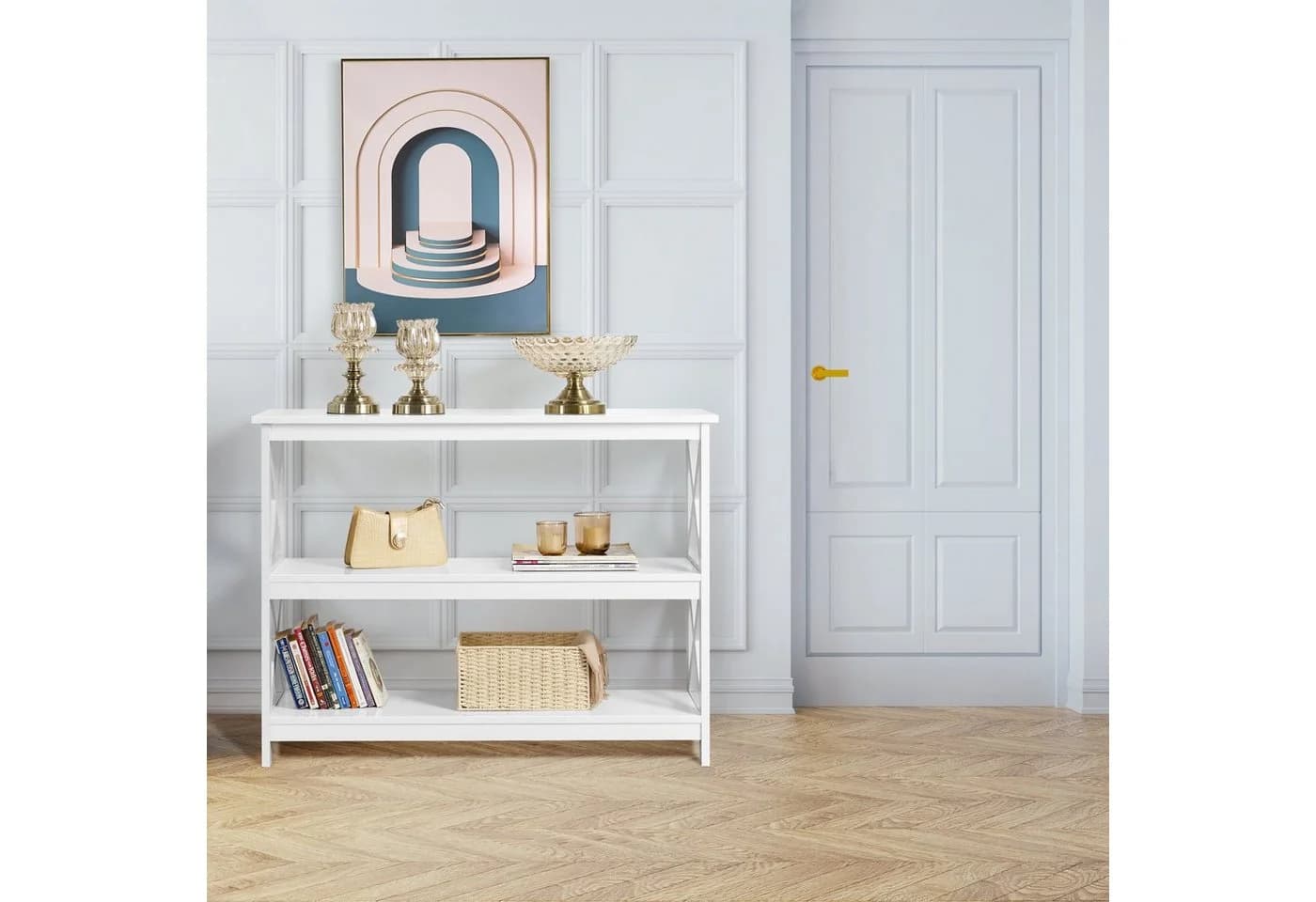 Yaheetech Konsolentisch 3 Ebenen Weiß MDF