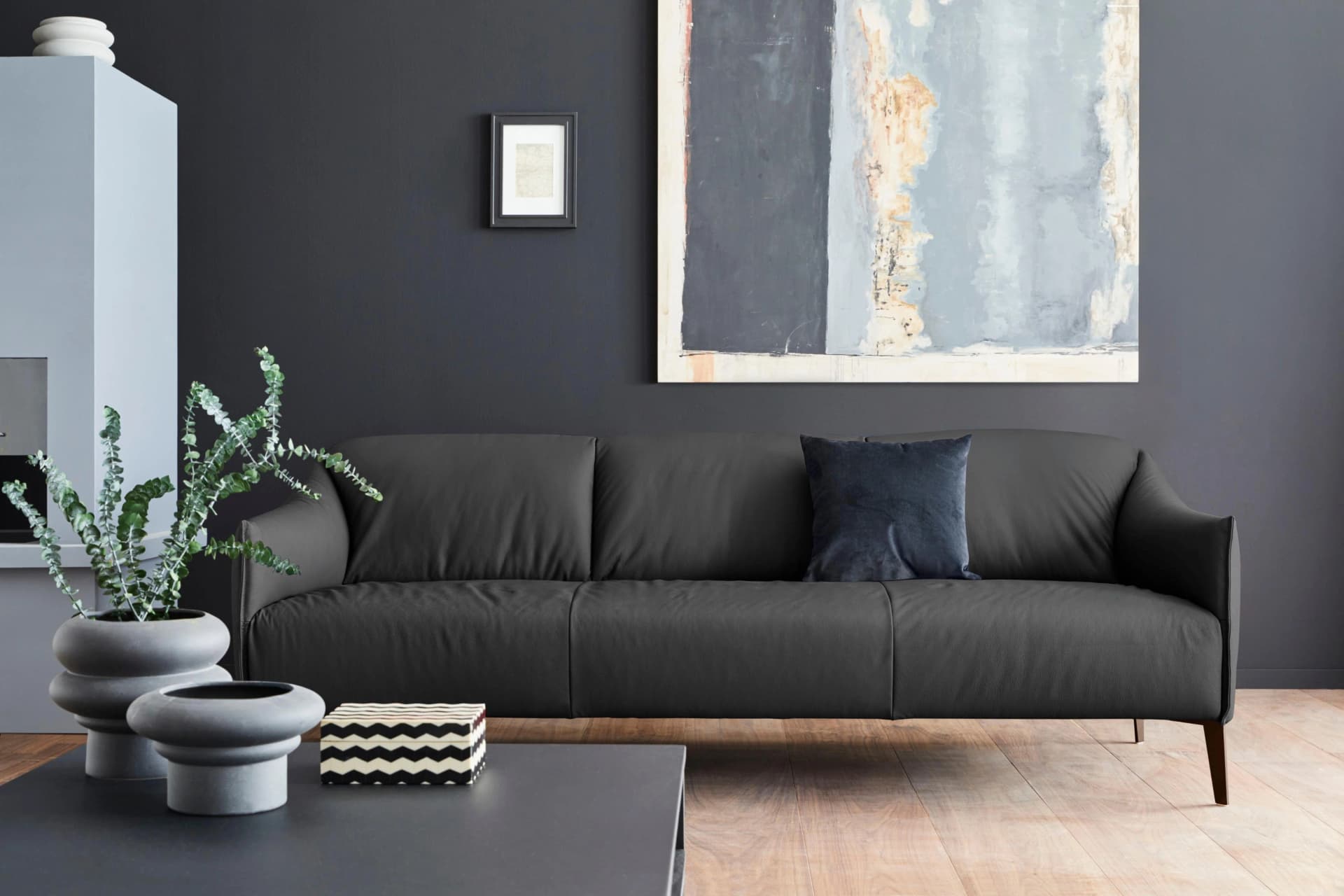 W.SCHILLIG 3-Sitzer Ledersofa Sally Schwarz