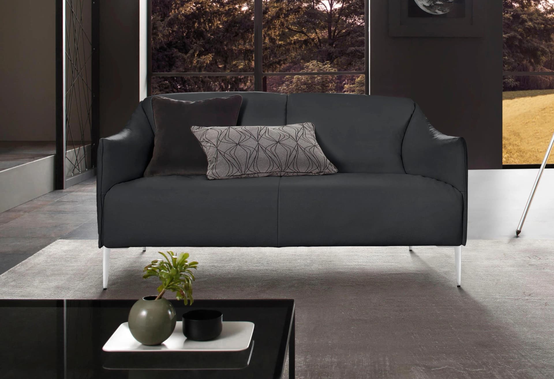 W.SCHILLIG 2-Sitzer Ledersofa Sally Schwarz