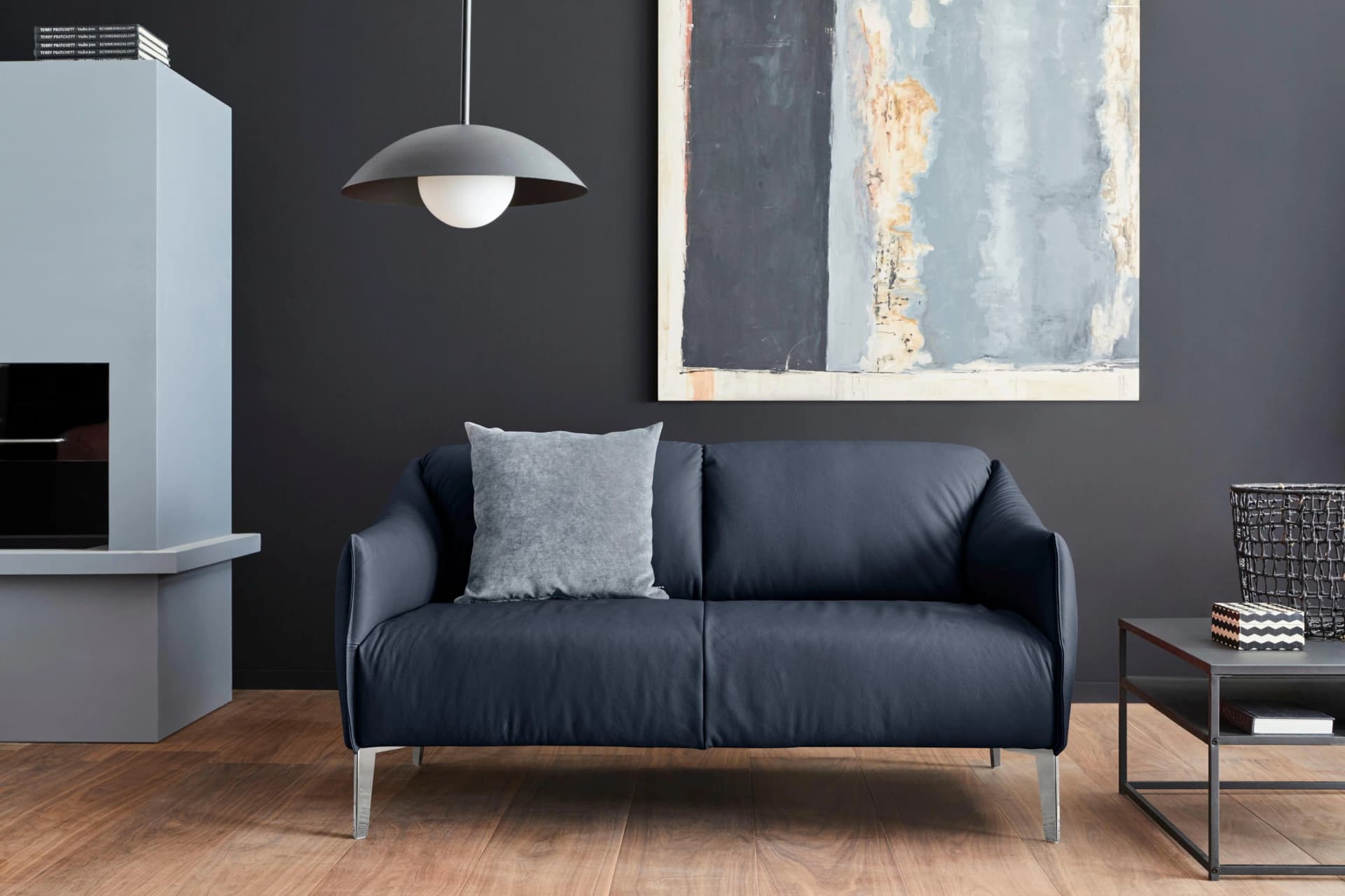 W.SCHILLIG Sally 2-Sitzer Sofa Blau Leder Metallfüße