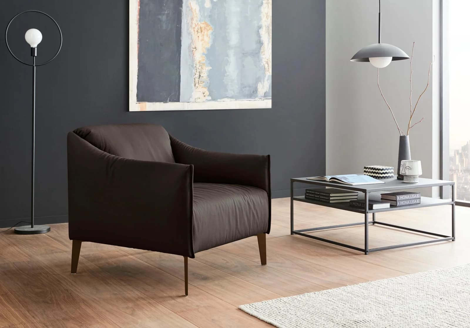 W.SCHILLIG Cocktailsessel Sally Braun Longlife Leder Bronze Füße