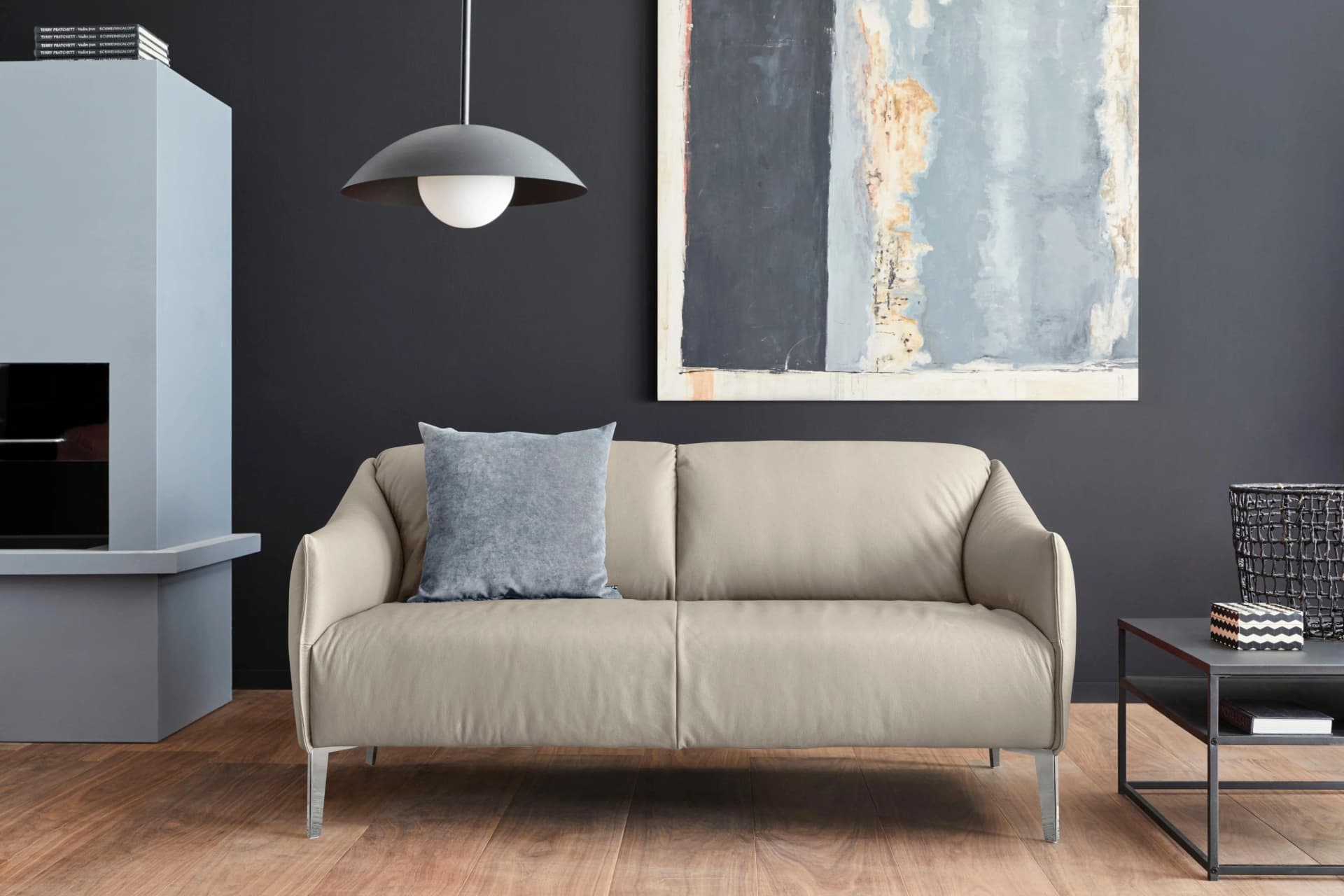 W.SCHILLIG 2,5-Sitzer Ledersofa Sally Eisgrau